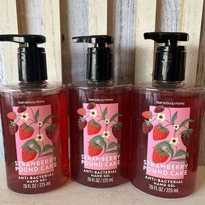 Bath & Body Works STRAWBERRY POUND CAKE Anti-Bacterial Hand Sanitizer Set x3 New